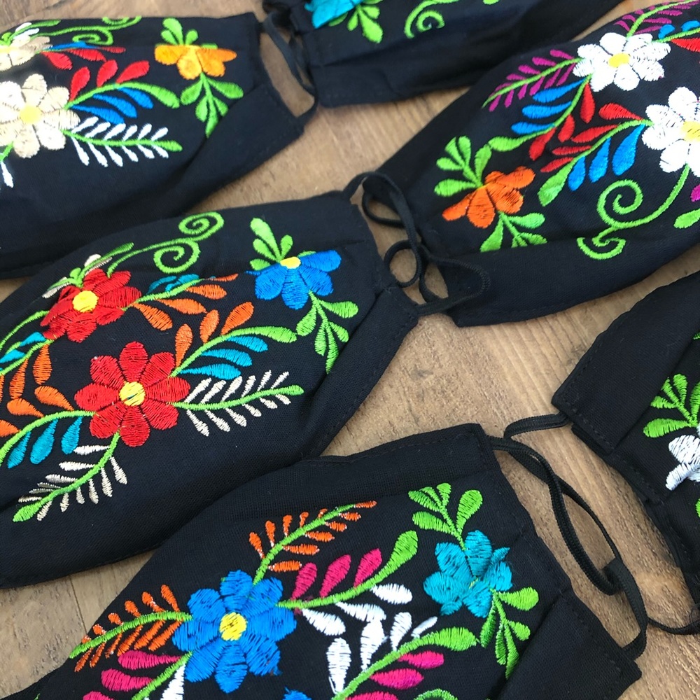 Mexican Face Mask Floral Embroidered With Filter - Picture 9 of 9